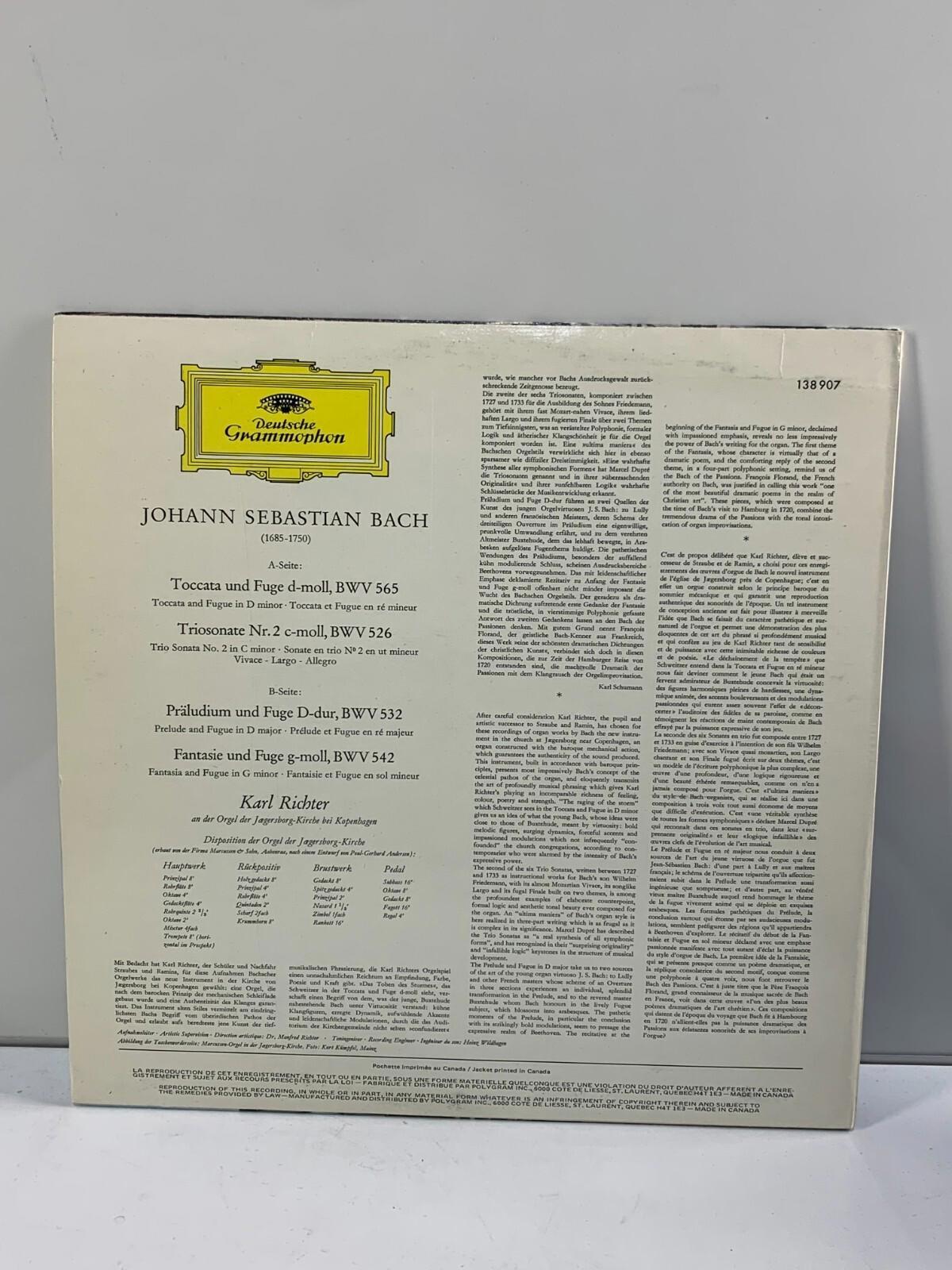 SLPM 138907 KARL RICHTER - JS BACH organ works DGG red stereo tulip LP EX+