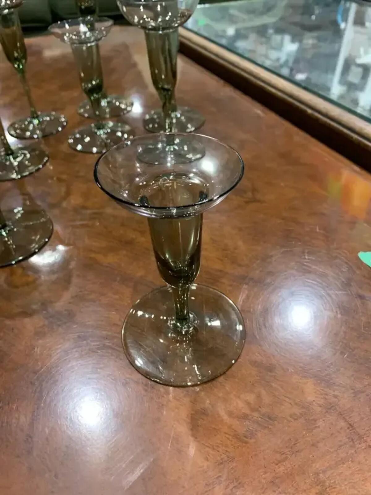 MCM Smoke Glass Candle Holders -set of 8