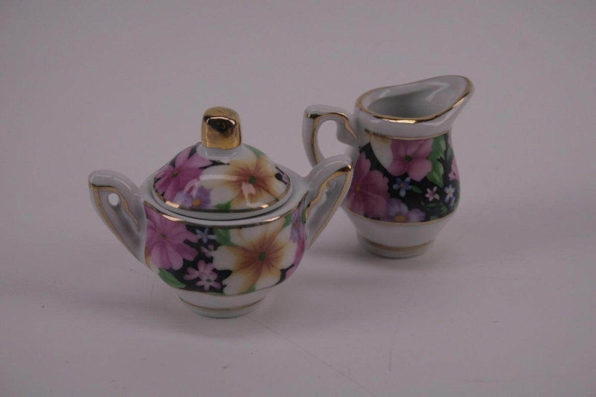 Mini teaset (mixed flower W/Gold) 7 PIECES