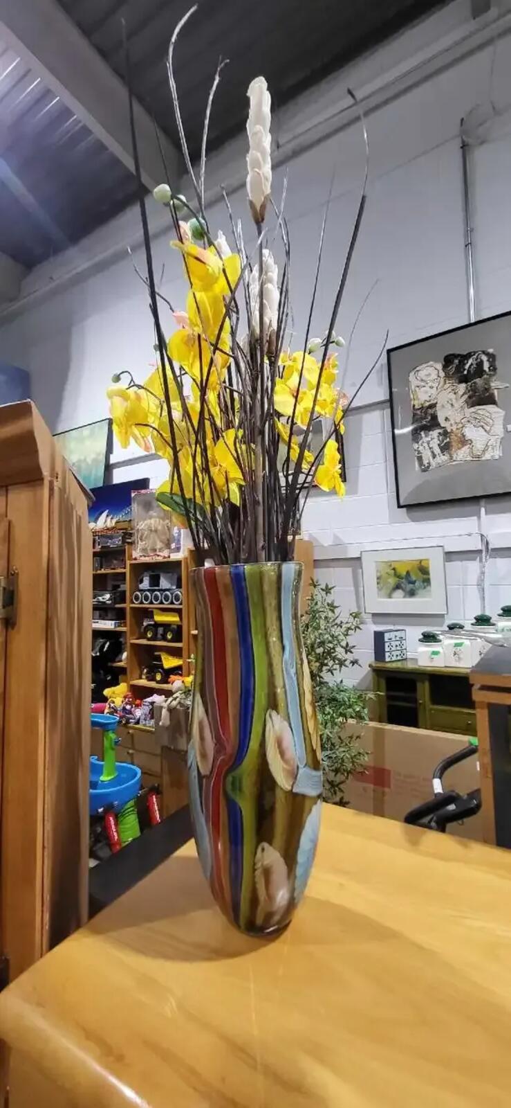 Multicoloured Murano Striped Art Glass Vase