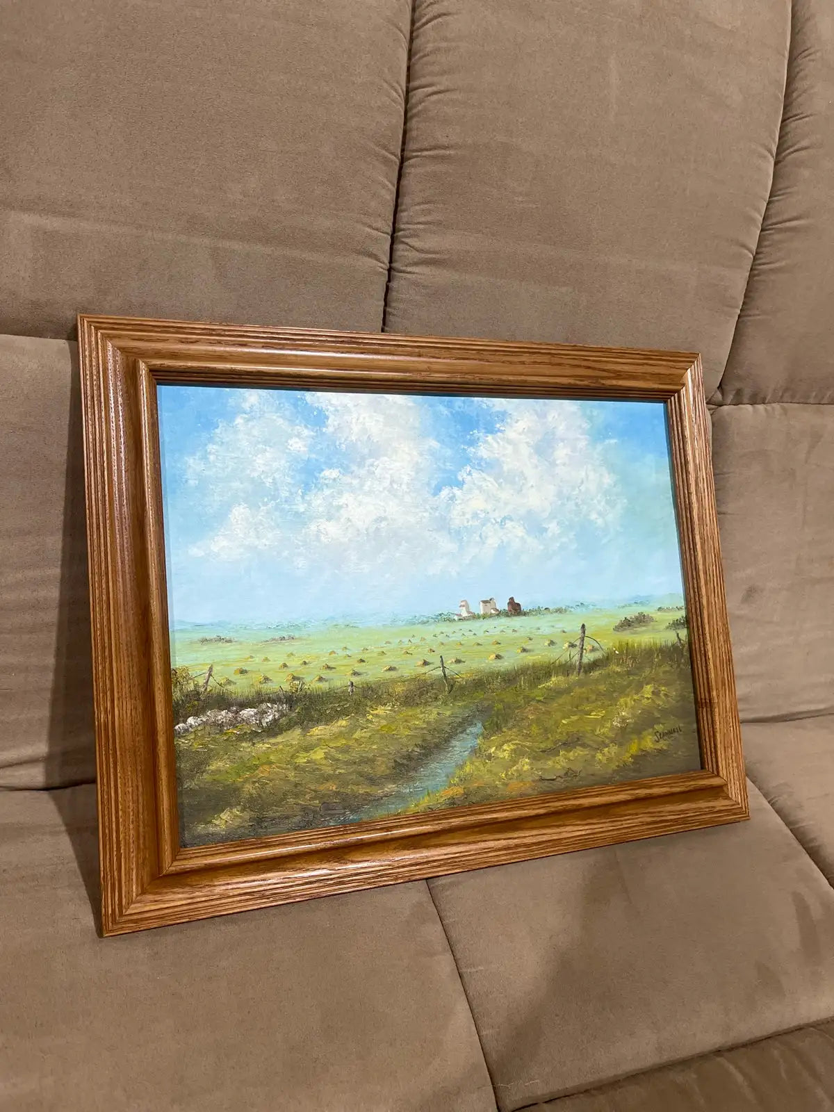 Vintage landscape oil painting on canvas