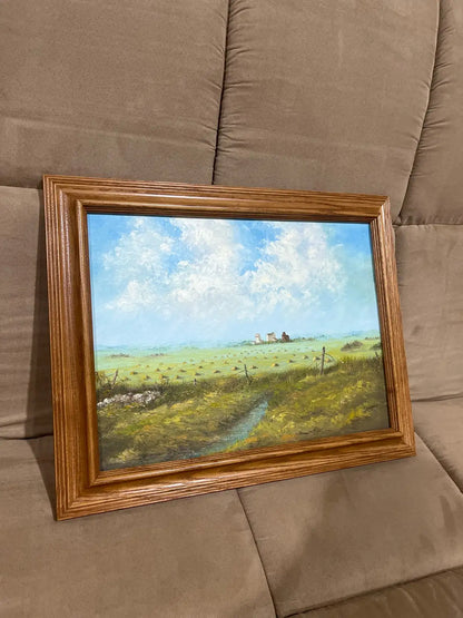 Vintage landscape oil painting on canvas