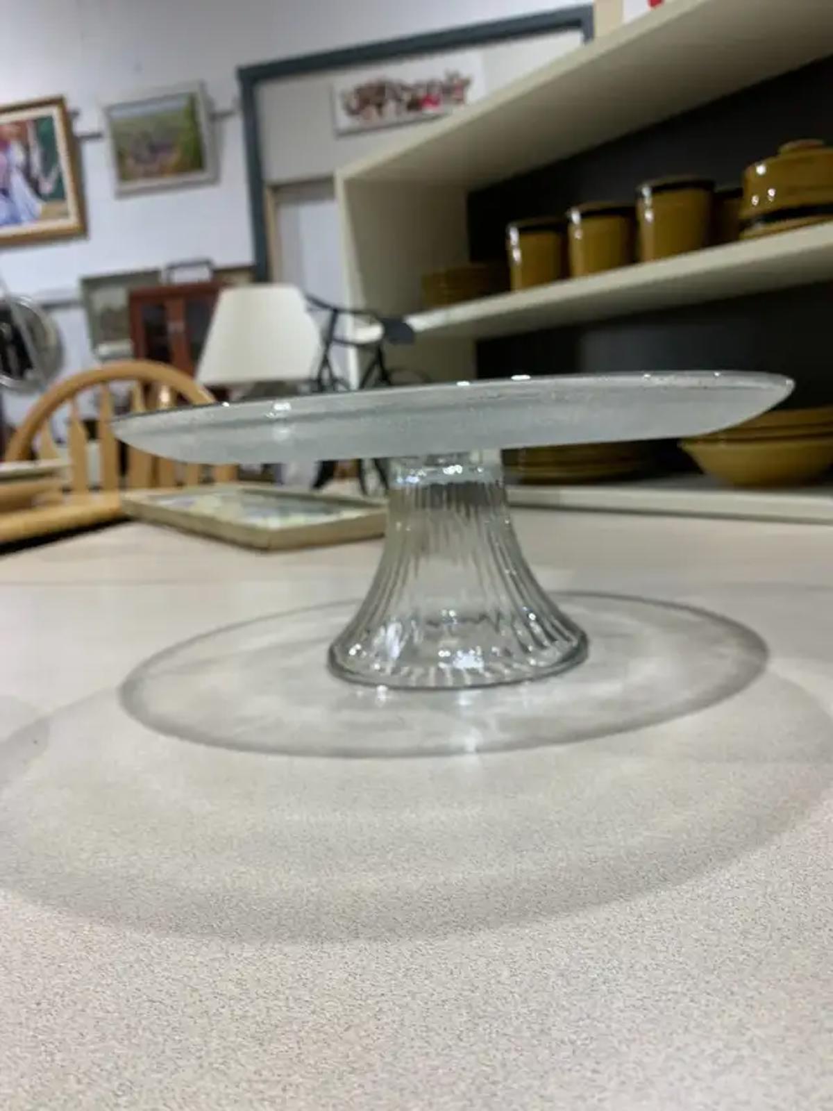 Ribbed Glass Cake Stand with Lid