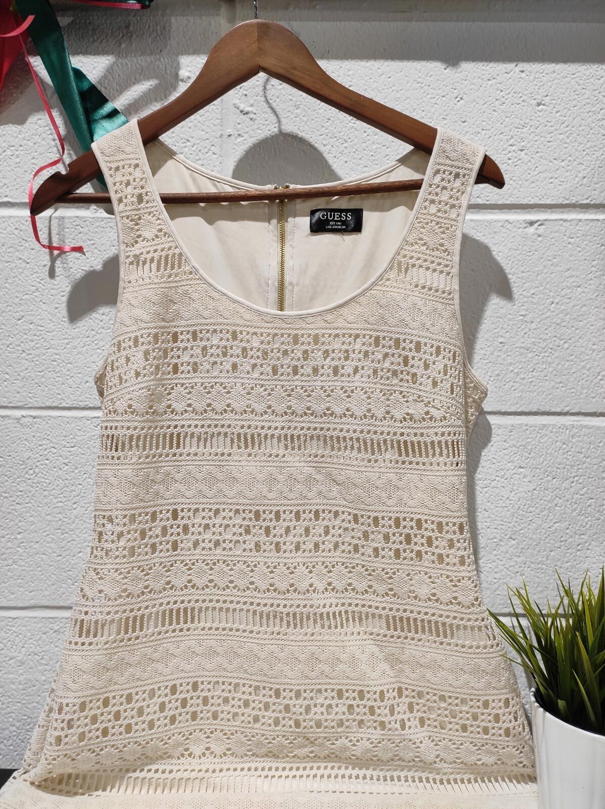 Robe Guess Diego pour femme, taille S, ivoire crème, longue en crochet, idéale pour l’été et la plage