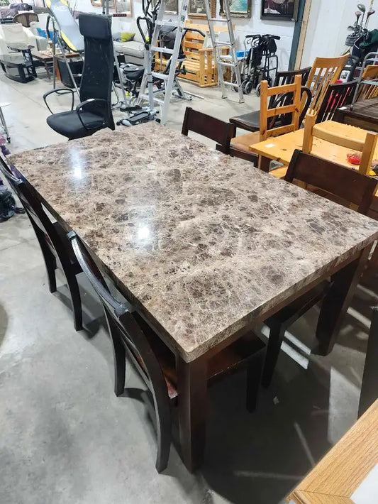 Marble Effect Wooden Dining Table & 4 Chairs
