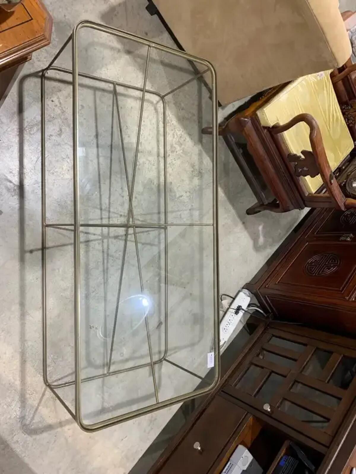 Glass Coffee Table with Indistrial Gold Bar Styled Trim