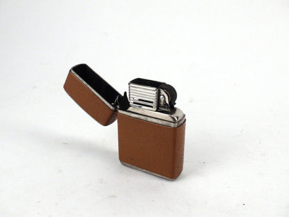 Vintage CHAMP Flip Lighter - Brown Leather Wrapped - Made In Austria