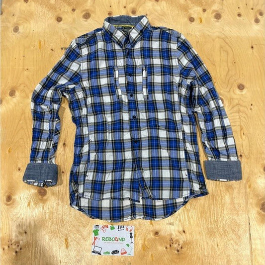 J.C. Rags Men’s Shirt (Blue Plaid, Size XL)