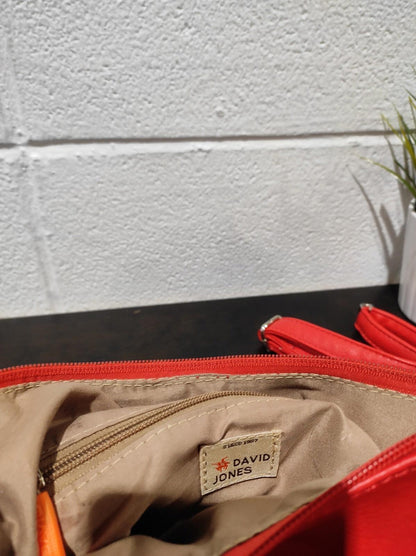 David Jones Red Crossbody/Top Handle Bag with Strap