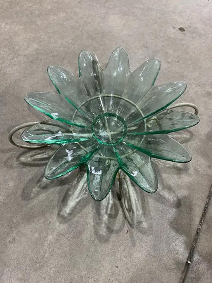 Glass Flower Bowl on Metal Stand