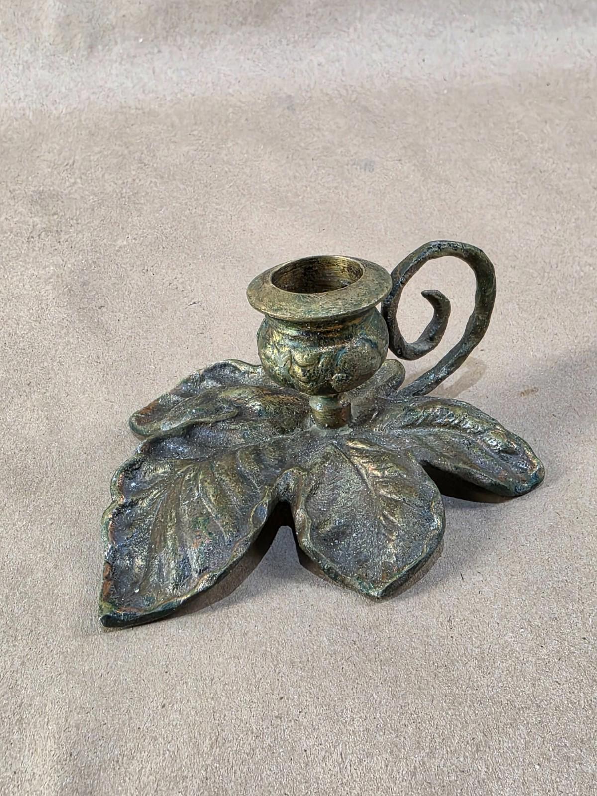Vintage Early 20th Century Japanese Brass  Candle Holder, Lily Pad
