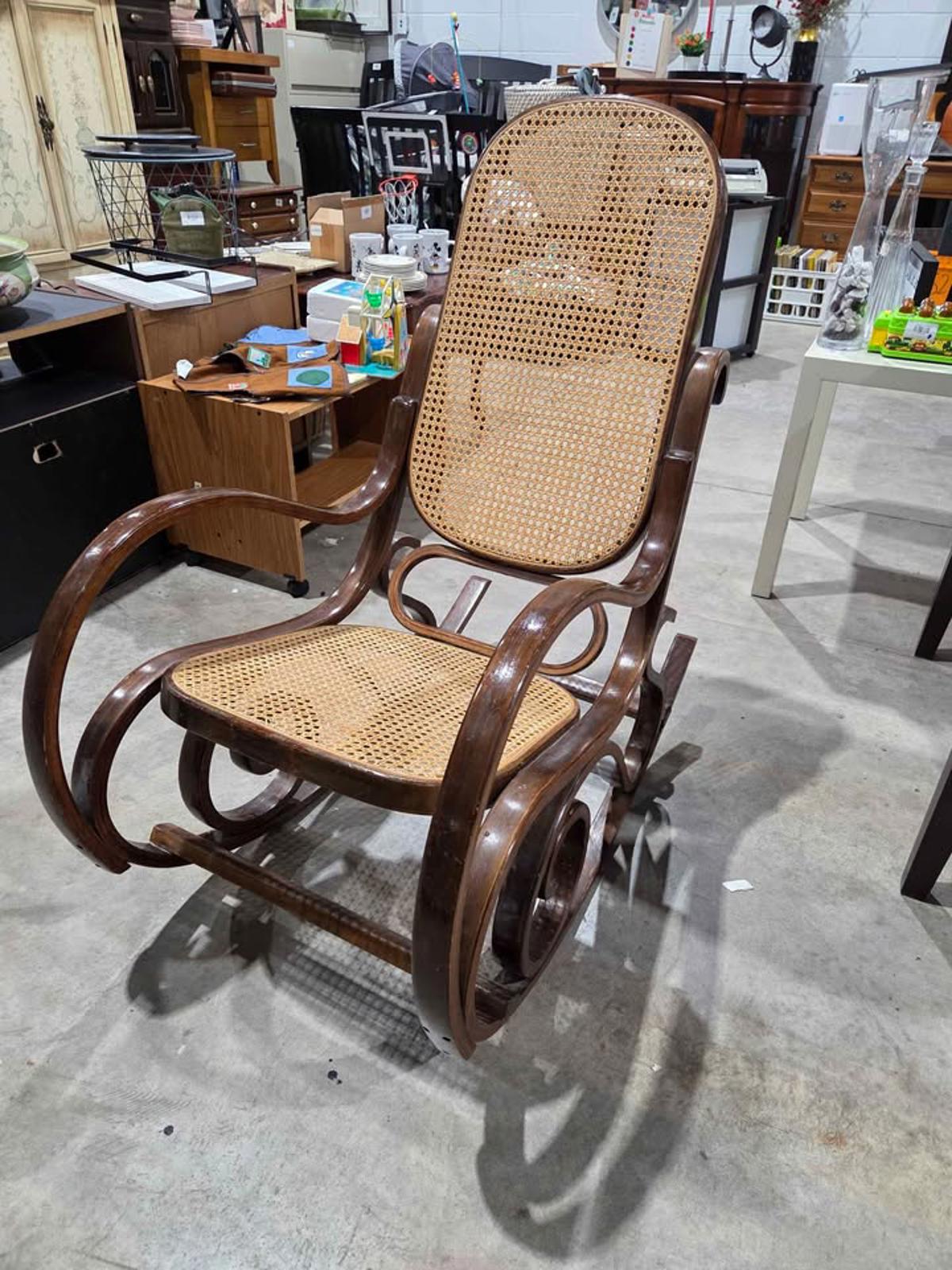 Vintage 1970s Bentwood Cane Rocking Chair