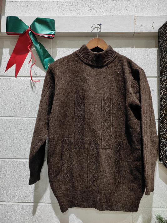 Brown Knitted Pullover Mock Neck Sweater Size- M