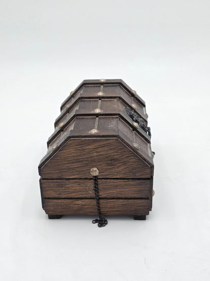 Vintage Wooden Treasure Chest Jewelry Trinket Box