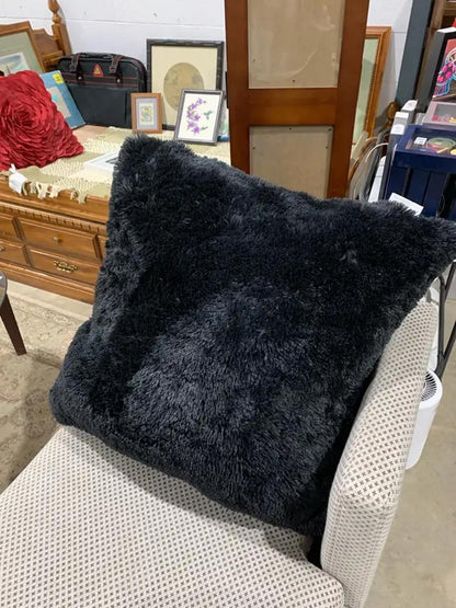 Set of 2 Black Fluffy Throw Pillows