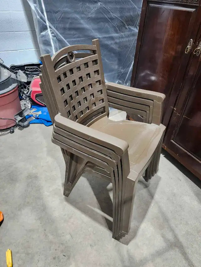 Set of 4 Plastic Stackable Patio Chairs - $15 each