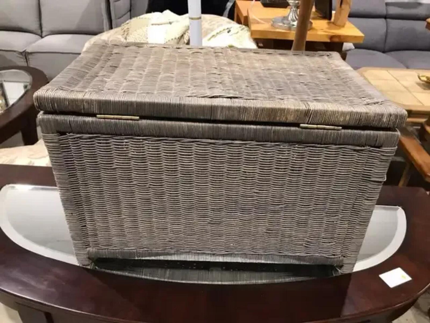 Grey Wicker Storage Trunk 22x15x14
