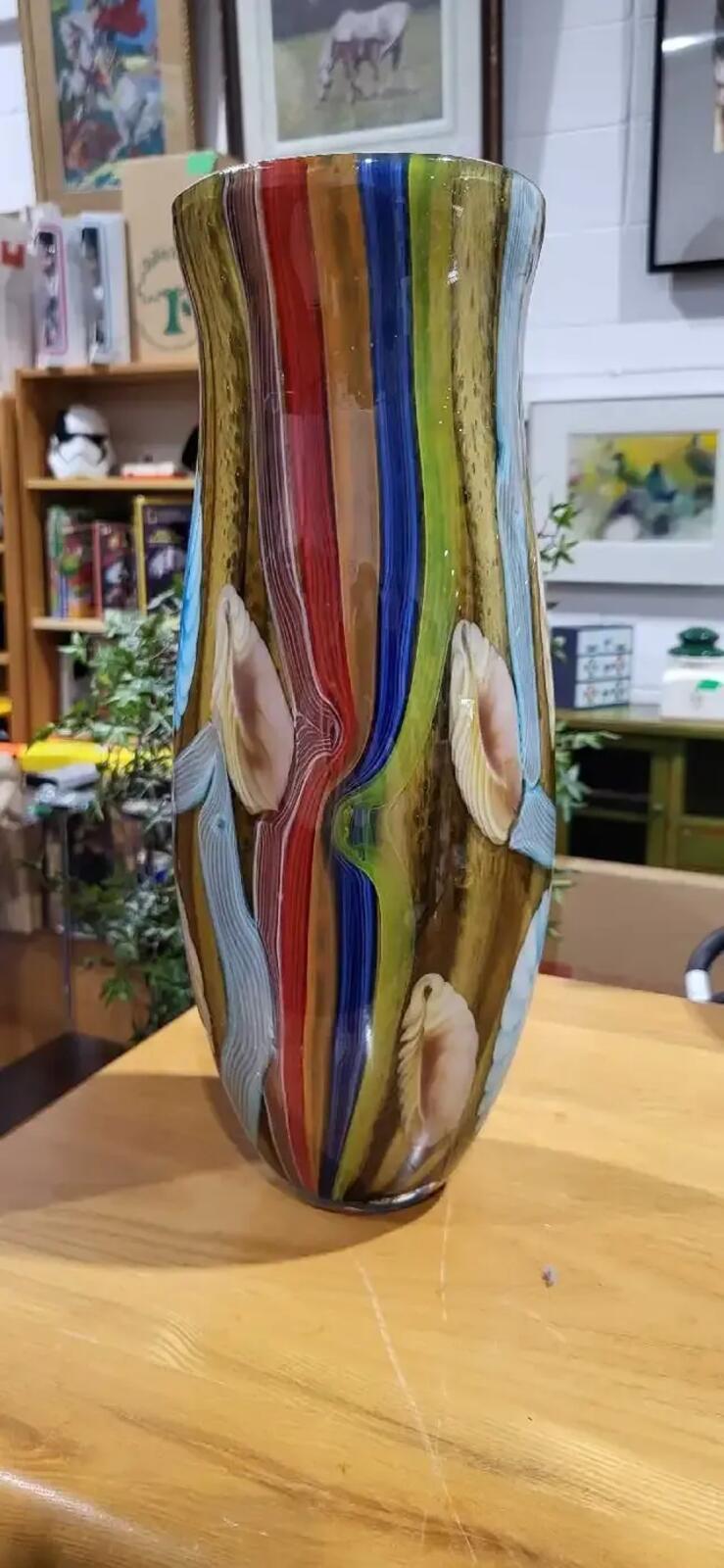 Multicoloured Murano Striped Art Glass Vase