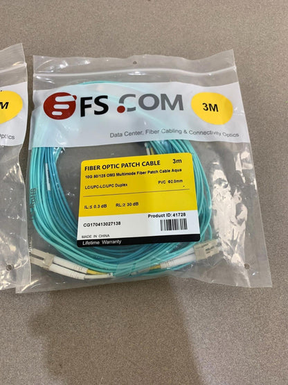 Lot of 2 FS.Com 50/126 OM3 Multimode FIBER OPTIC PATCH CABLE Length 5M