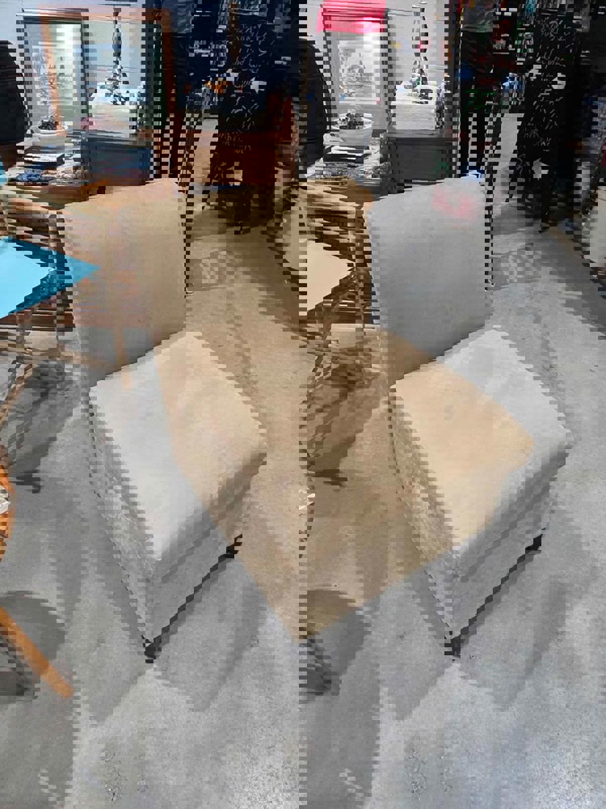 Tan Armless Accent Chair with Storage