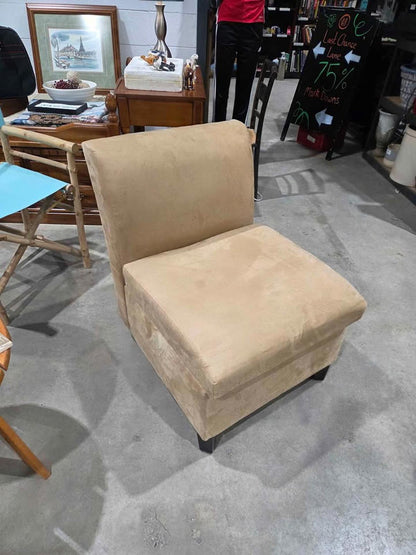 Tan Armless Accent Chair with Storage