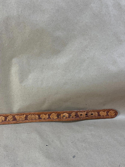Vintage Chambers Disney western tooled brown leather kids belt