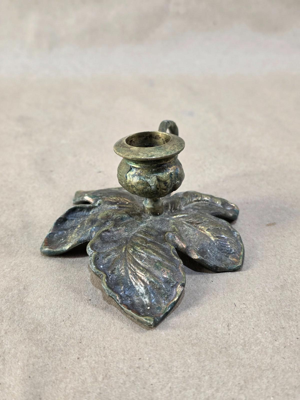 Vintage Early 20th Century Japanese Brass  Candle Holder, Lily Pad
