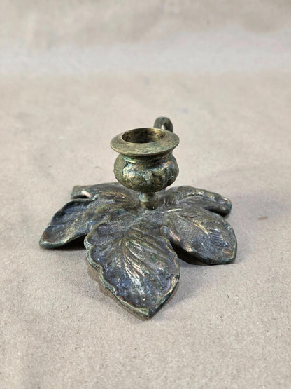 Vintage Early 20th Century Japanese Brass  Candle Holder, Lily Pad