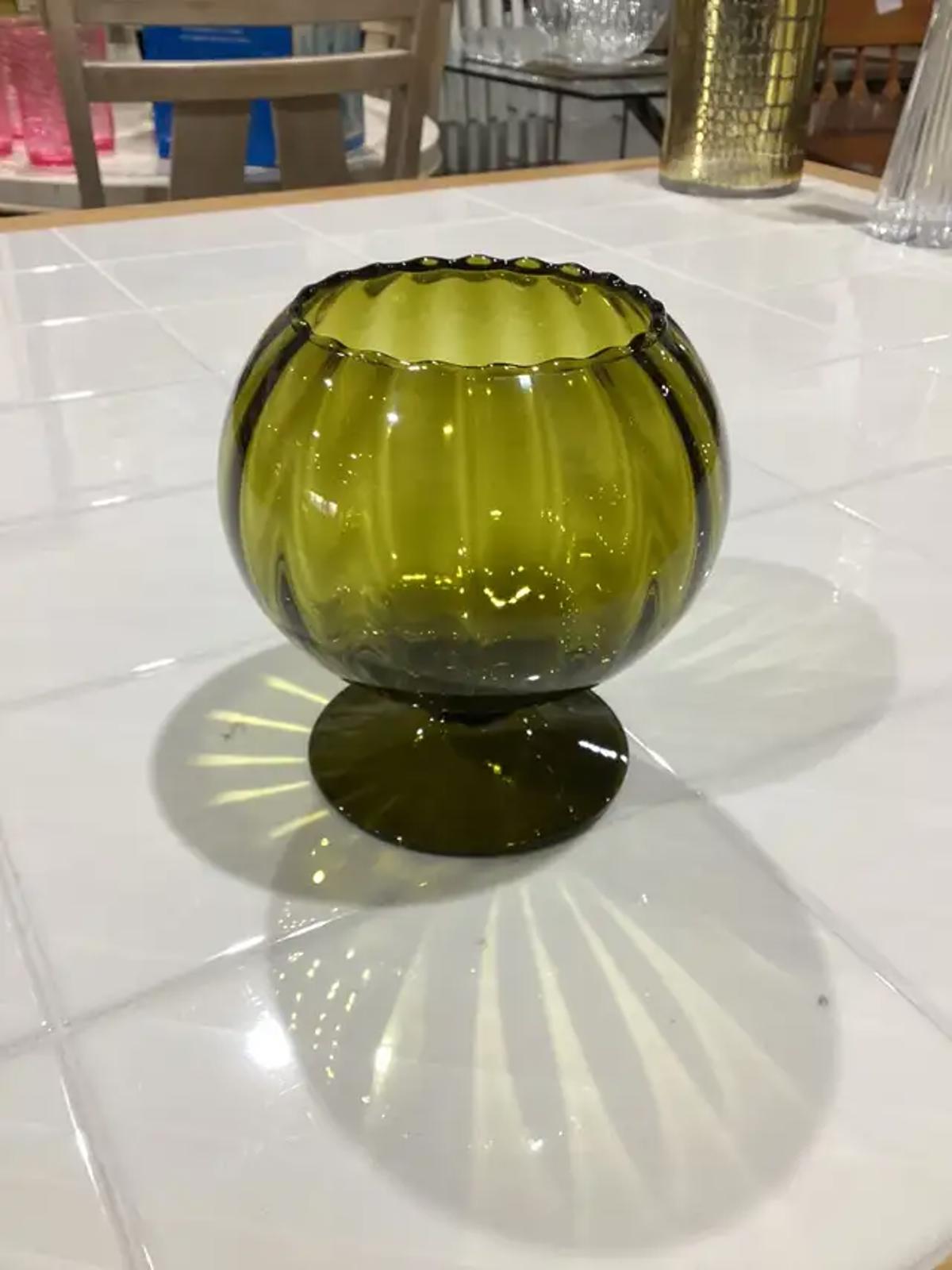Ribbed Green Glass Vase
