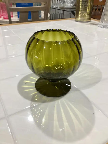 Ribbed Green Glass Vase