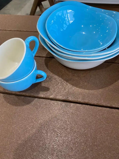 Vintage Medicine Hat Pottery Blue/Yellow Ceramic Dishes – 19 pc