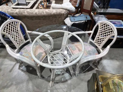 Rattan/Bentwood-Style Dining Set with Glass Top