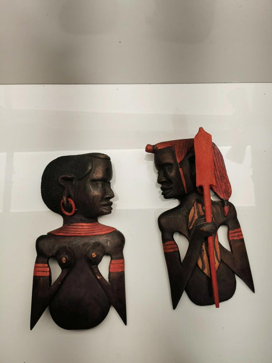 Carved Wooden African Man and woman Profile Wall Art decor collectible face art