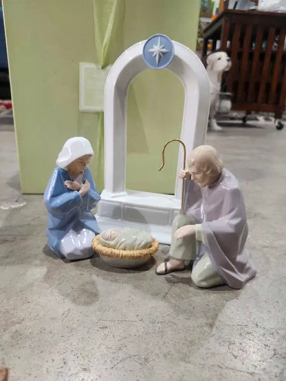 Hallmark Holy Family and Stable Porcelain Figurines