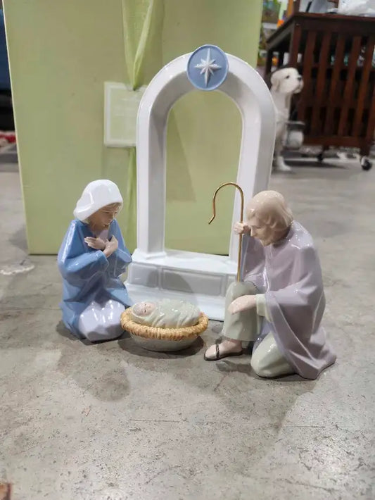Hallmark Holy Family and Stable Porcelain Figurines