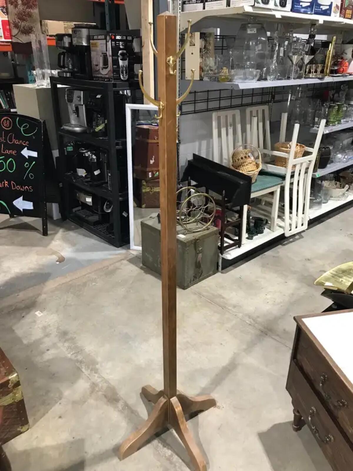 Wooden Coat Rack 68 inch with Brass hooks