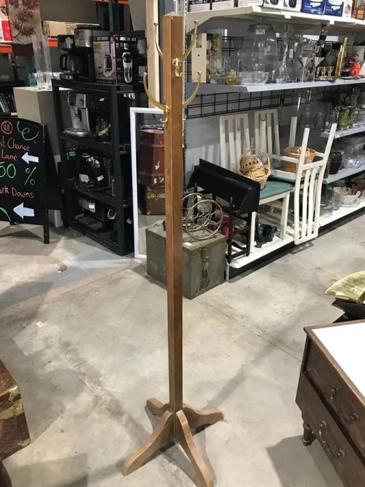Wooden Coat Rack 68 inch with Brass hooks