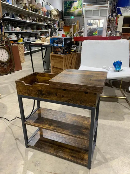 Industrial Style Side Table with power outlet.
