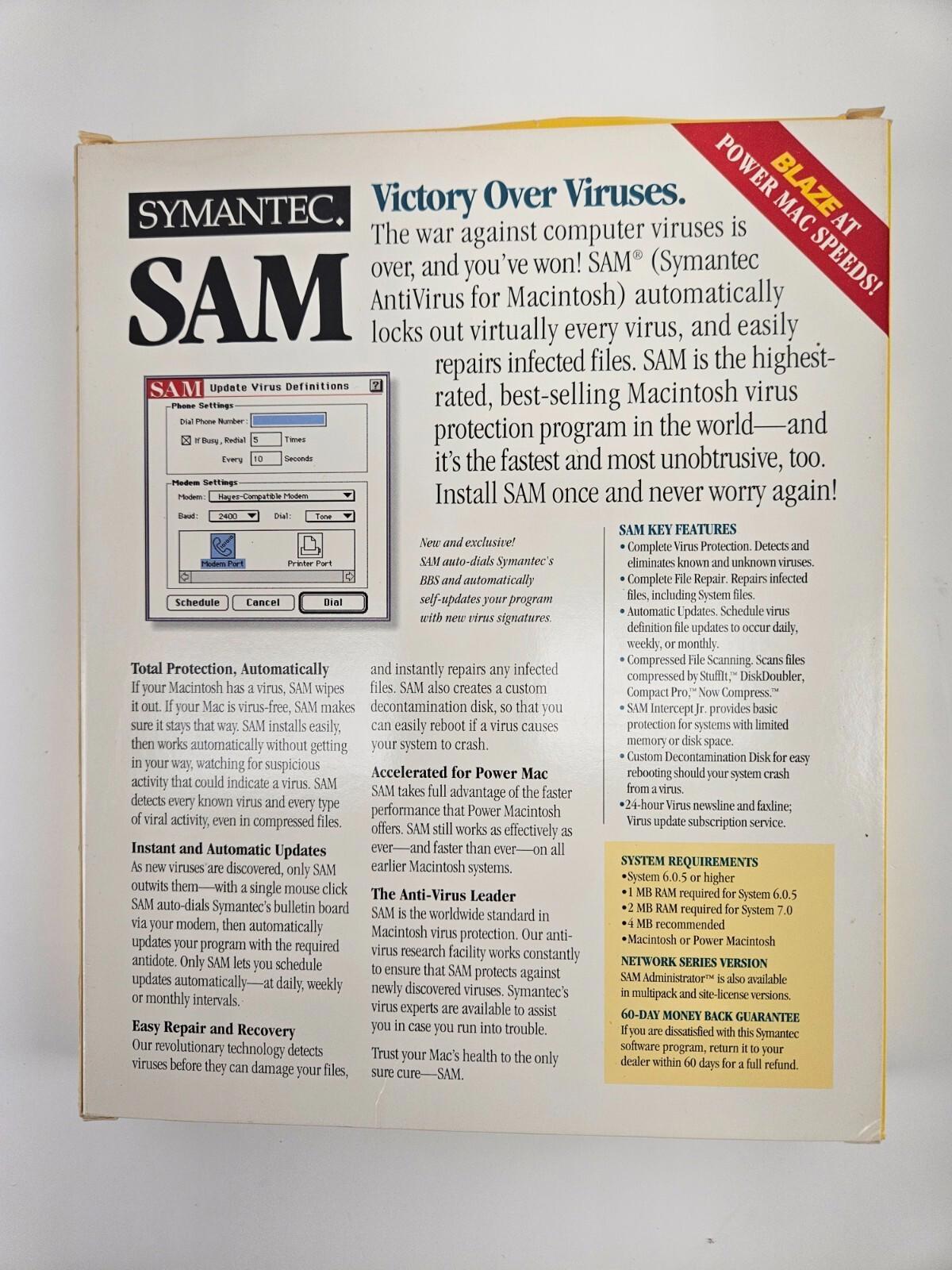 Logiciel de protection antivirus vintage Symantec SAM version 4.0 pour Macintosh