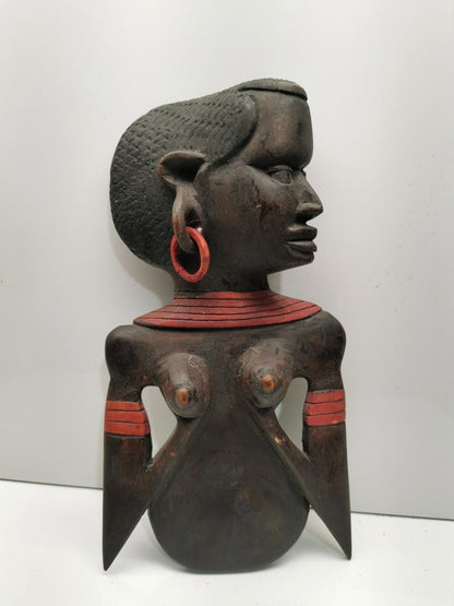 Carved Wooden African Man and woman Profile Wall Art decor collectible face art