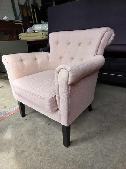 Pink Fabric Button-Tufted Armchair