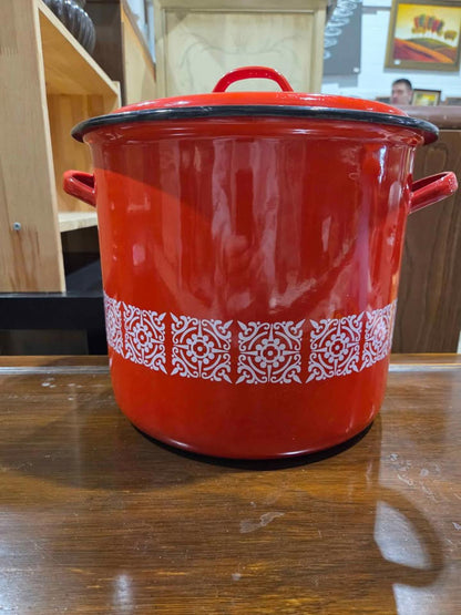 Red Enamel Stock Pot with Lid