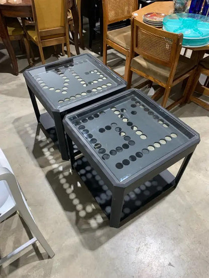 Black Glass Top Tables with cut out design - SET OF 2