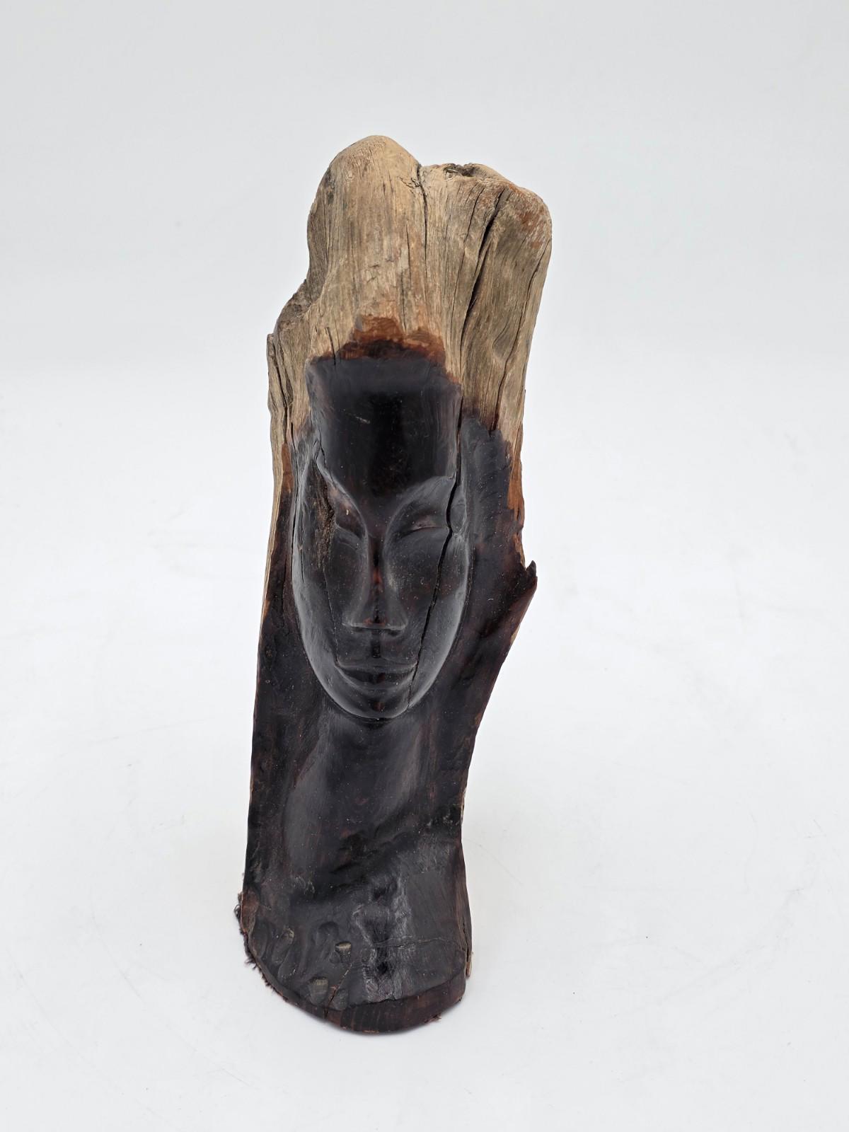 Vintage Hand Carved Wood Bust Nice Detailed Face