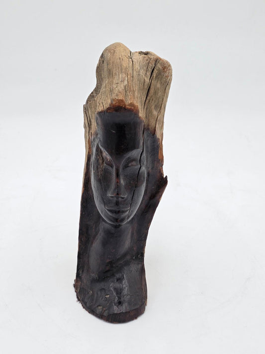 Vintage Hand Carved Wood Bust Nice Detailed Face