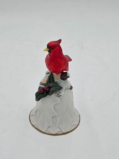 Vintage Avon Red Cardinal Porcelain Bell With Holly Leaf And Berries Collectible