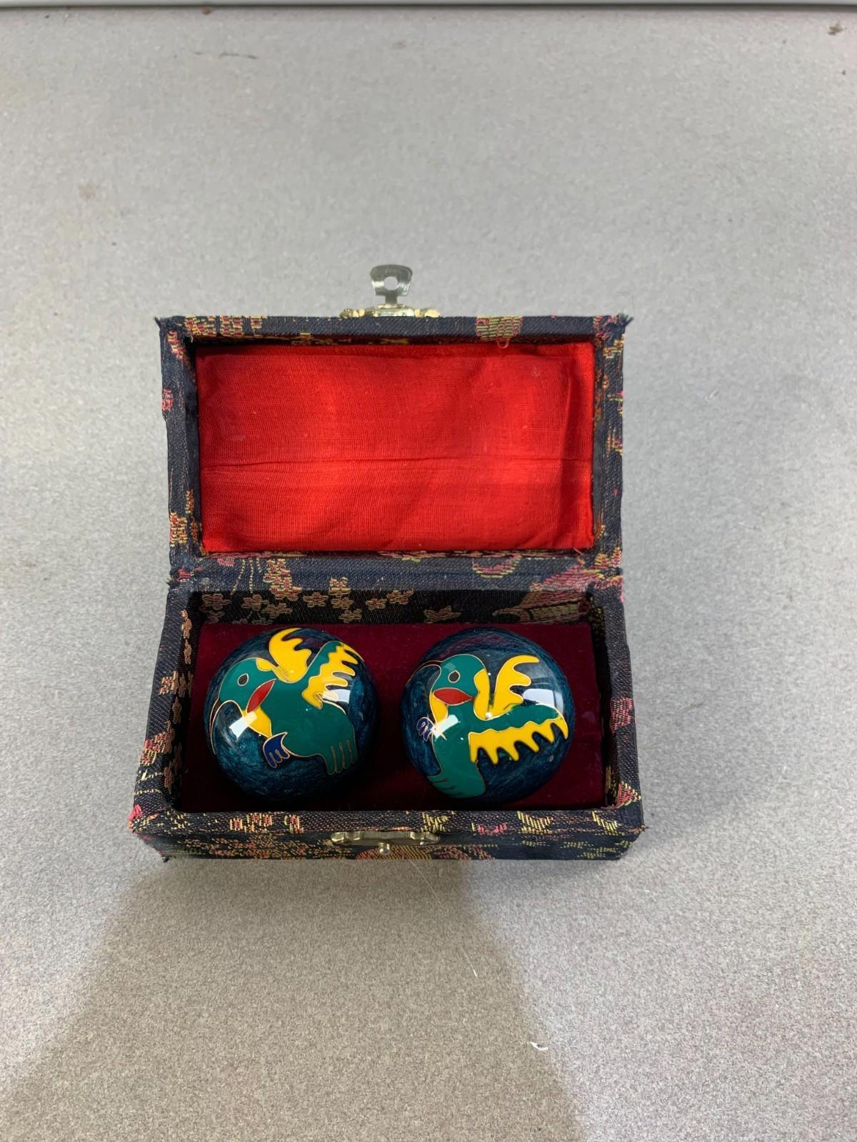 Vintage Post Acupuncture Bird Cloisonne Chinese Health Baoding Chime Balls.
