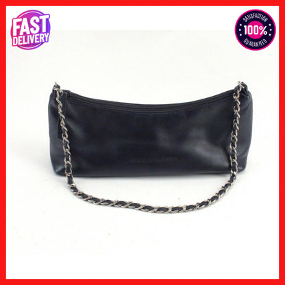 Derek Alexander Black Leather Purse With Chain Strap 12" x 4"