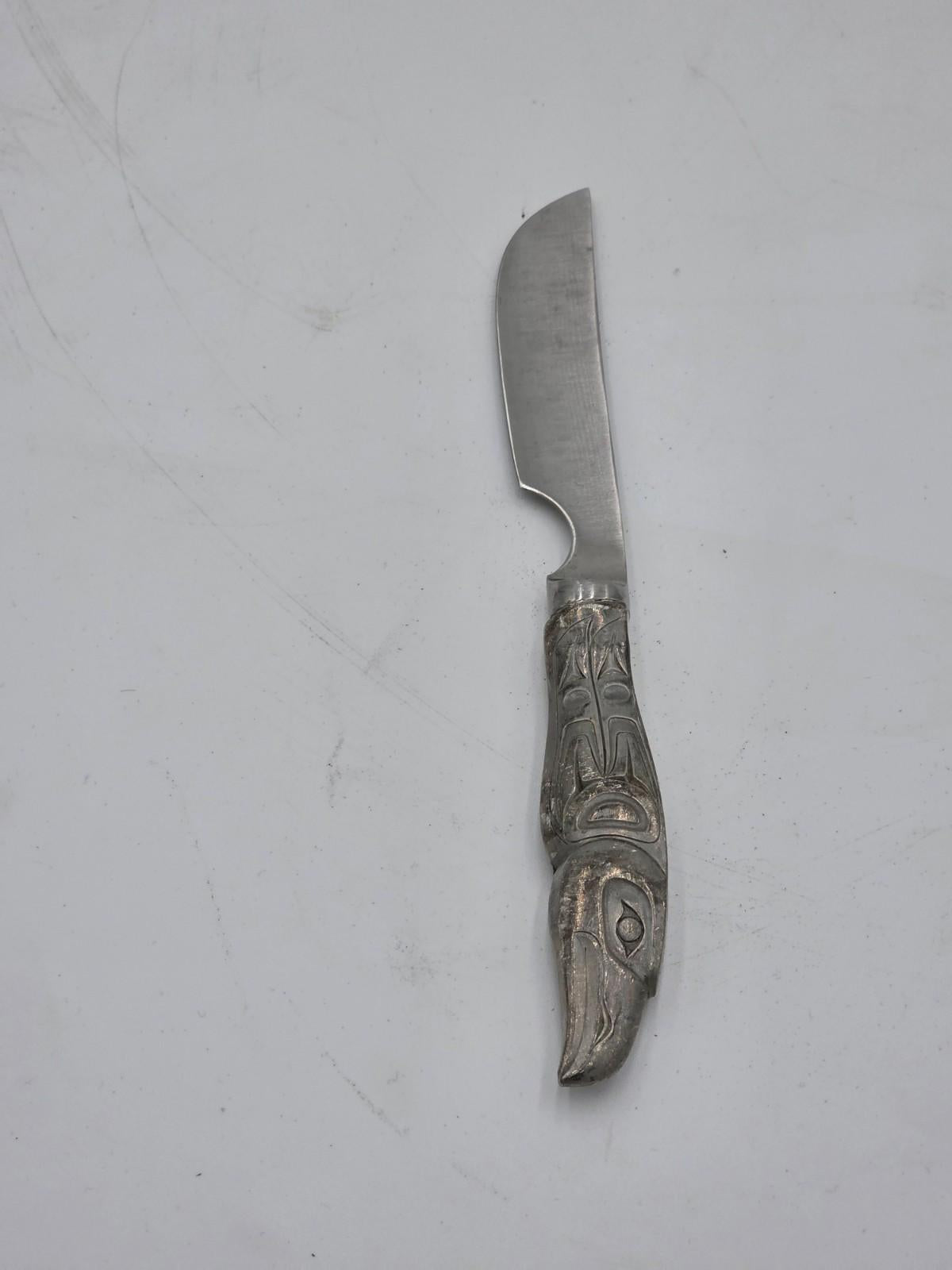 Vintage Pewter Eagle carved on Cheese or Steak Knife (Made in Canada)