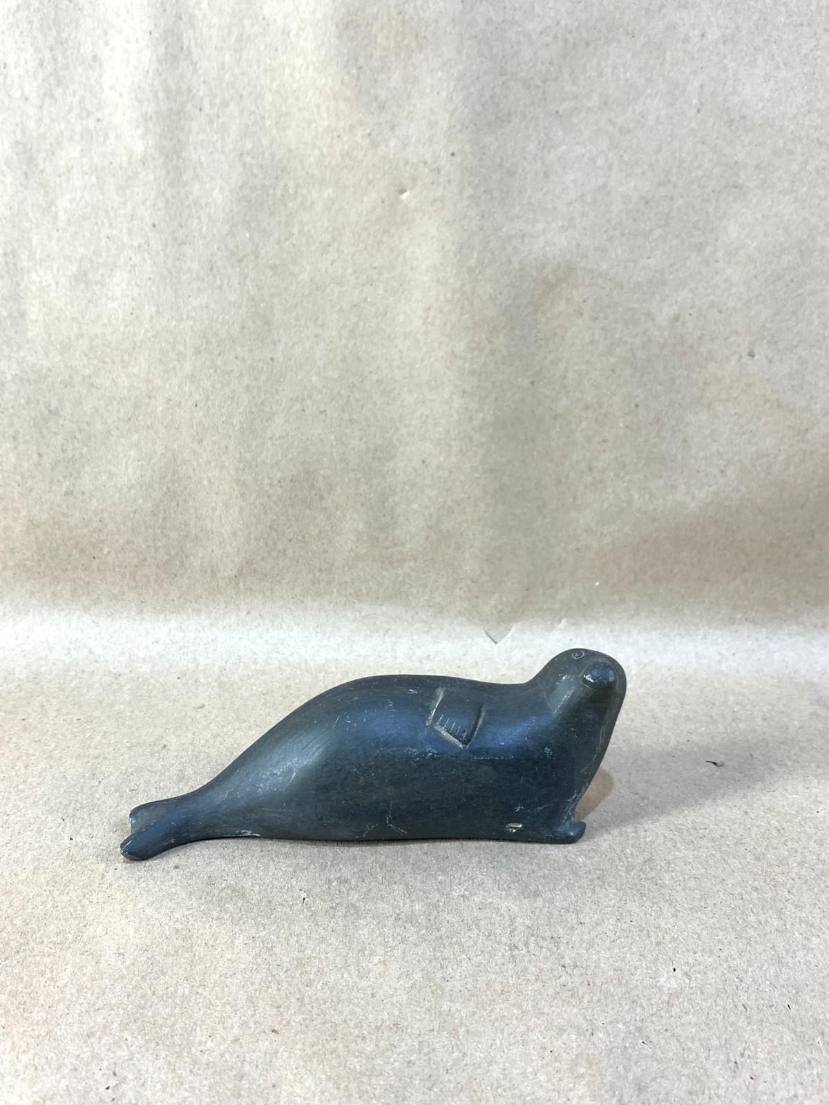 Vintage Inuit Soapstone Carving Handmade Seal Sculpture